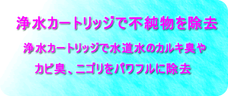 浄水カートリッジで不純物を除去。浄水カートリッジで水道水のカルキ臭やカビ臭、にごりをパワフルに除去